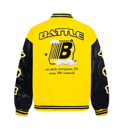 Giacca da baseball in patchwork con maniche in pelle