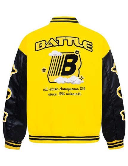 Chaqueta de béisbol de parcheo de manga de cuero PU estilo urbano