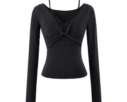 Tricou cu mâneci lungi din dantelă răsucită pentru femei