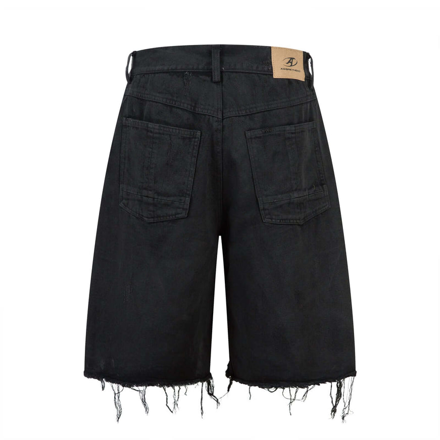 Black washed patchwork distressed unique pants with Grozavu logo