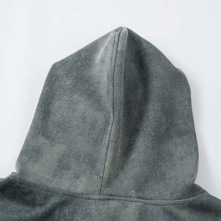Back view of the Letter Applique Washed Hoodie – Loose Fit showcasing the hood detail.
