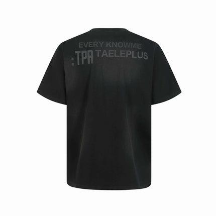 Washed Spray Print T-Shirt – Loose Fit in black with spray print detailing on the back, showcasing premium relaxed style.