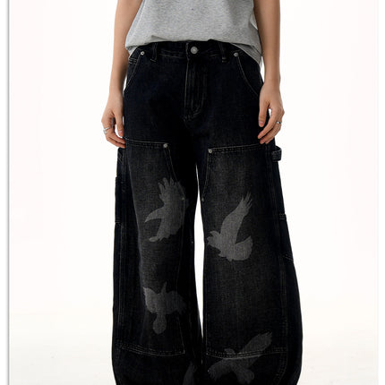 Taube Druck Weite Beinform Jeans – Lockere Passform