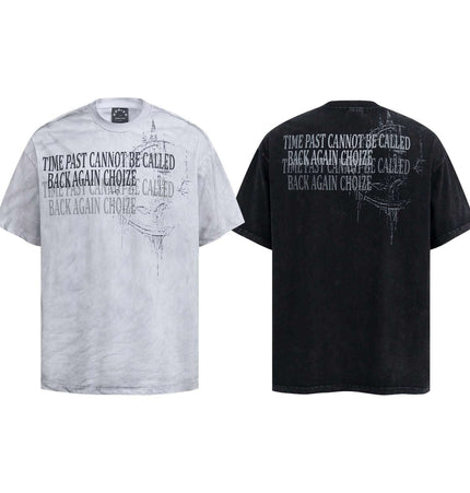 Retro Washed Castle Letter TShirt – Loose Fit featuring vintage-style graphic print in gray and black.