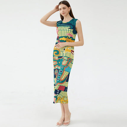 Grozavu Sleeveless Pleated Printed Dress: Summer Fashion at €86.99