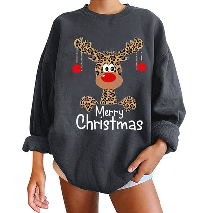 Merry Christmas Deer Print Sweatshirt