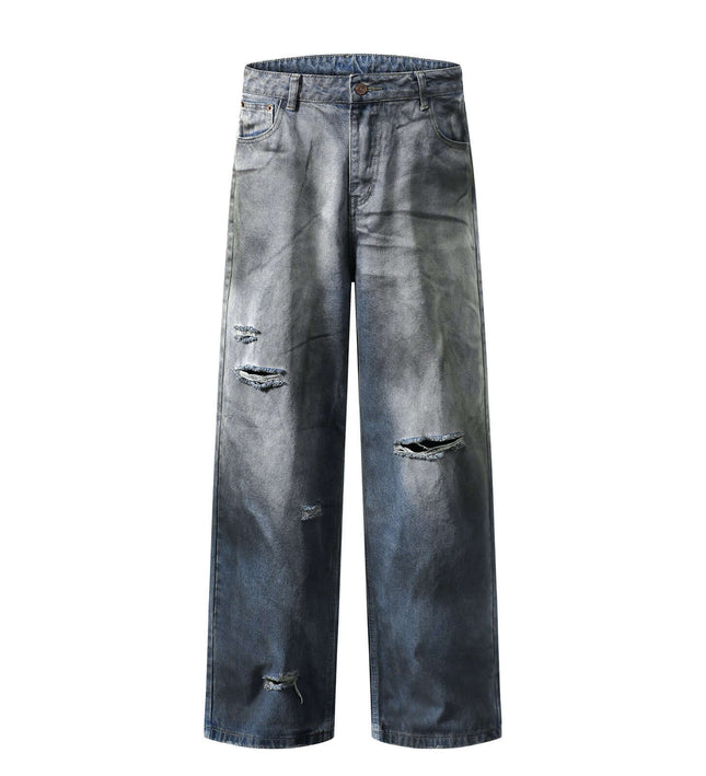 Washed Distressed Straight Leg Denim Pants for Men and Women