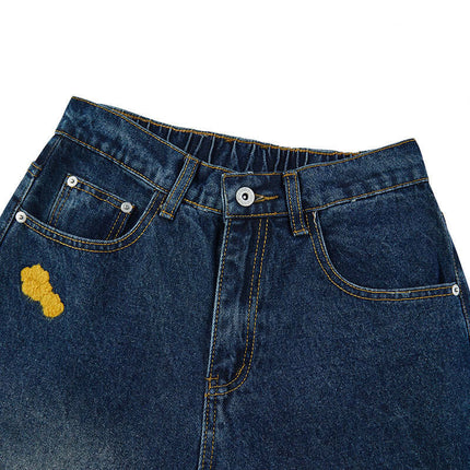 Welpen bestickte Denim-Jeans - Lockere Passform