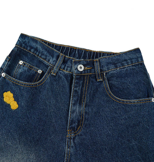 Jeans din denim brodați cu cățeluș - Croială lejeră