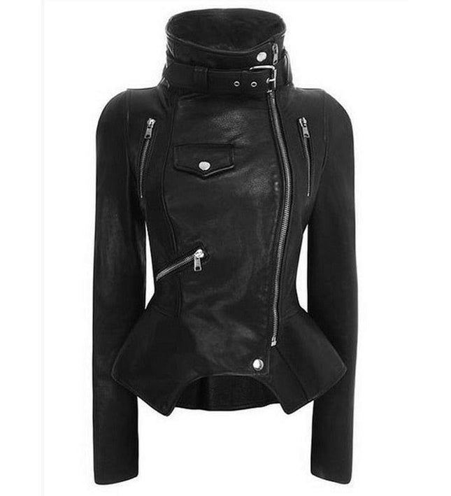 Gothic Street Style: Women's Faux Leather Motorcycle Jacket - Trendy & Chic