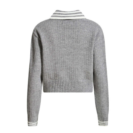 Farbblock Polo-Kragen Strickpullover