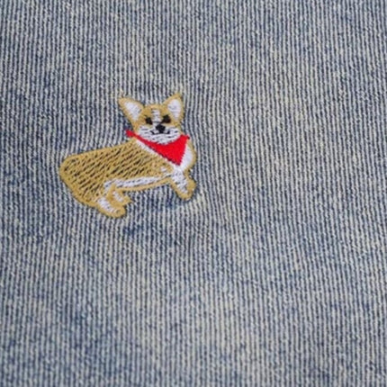 Cartoon Dog Embroidered Denim Shorts – Loose Fit