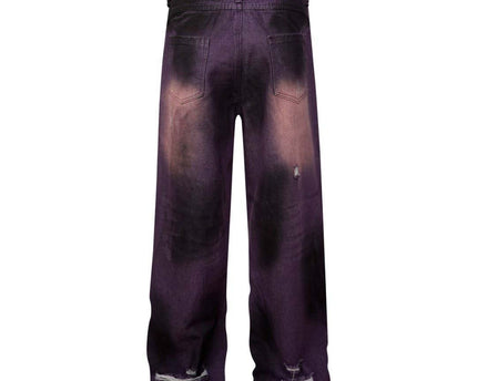 Washed Tie-Dye Distressed Denim Pants Loose Wide-Leg Straight Long Pants