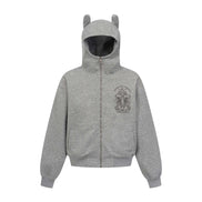 Vintage hoodie | Cross letter print hoodie | Distressed zip-up sweatshirt | Unisex streetwear jacket | Loose fit hoodie black | Casual streetwear hoodie gray