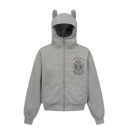 Vintage hoodie | Cross letter print hoodie | Distressed zip-up sweatshirt | Unisex streetwear jacket | Loose fit hoodie black | Casual streetwear hoodie gray