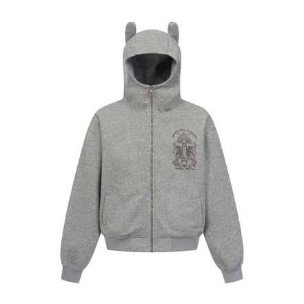 Vintage hoodie | Cross letter print hoodie | Distressed zip-up sweatshirt | Unisex streetwear jacket | Loose fit hoodie black | Casual streetwear hoodie gray