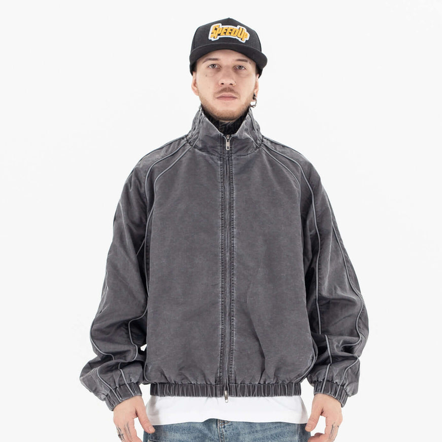 Black structured solid color jacket with Grozavu logo