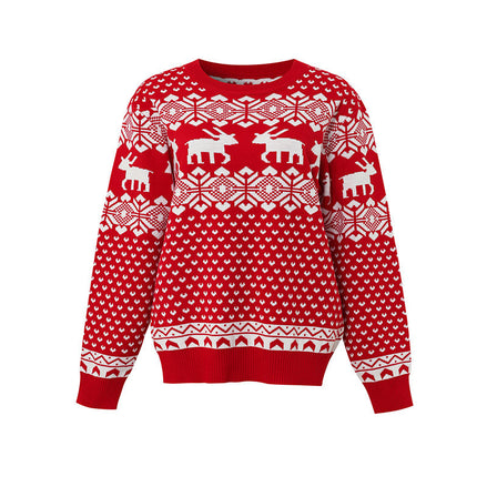 Round neck Christmas jacquard reindeer pullover casual retro knit sweater