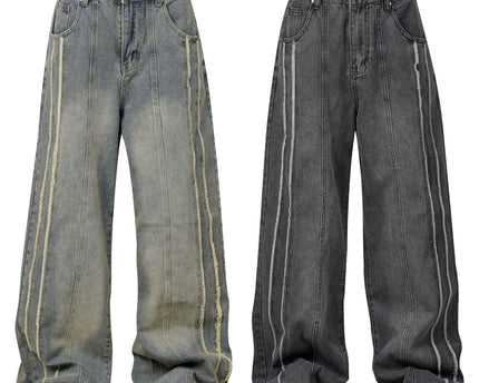 Washed Distressed Patchwork Loose Wide Leg Straight Floor-Length Pants