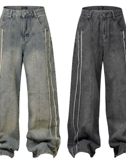 Washed Distressed Patchwork Loose Wide Leg Straight Floor-Length Pants