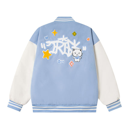 Veste de baseball brodée de chat - Coupe ample