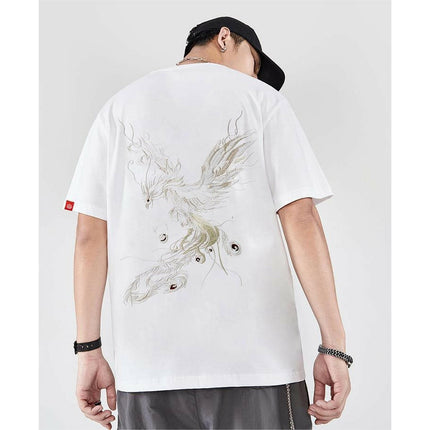 Grozavu's Style Phoenix Embroidered Cotton T-shirt: Trendy & Loose Fit at €30.99