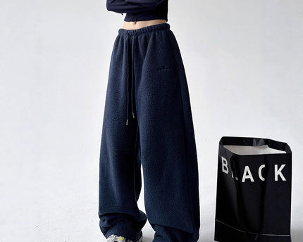 Blue Extra Thick Sherpa Sweatpants for Men and Women Warm Fleece Pants, Straight Loose Fit, Northeast Outdoor Cotton Pants