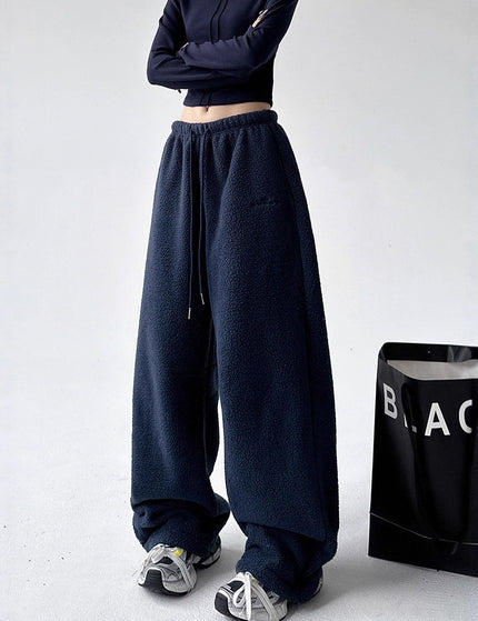 Blue Extra Thick Sherpa Sweatpants for Men and Women Warm Fleece Pants, Straight Loose Fit, Northeast Outdoor Cotton Pants