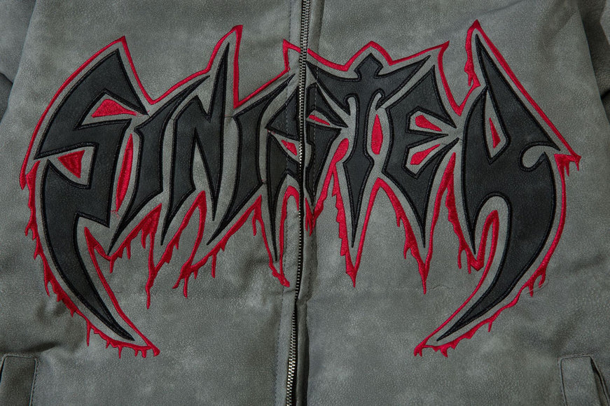 Giacca di pelle con ricamo a fiamma in cotone per uomini