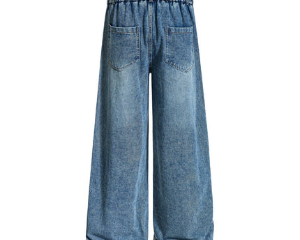 Embroidered College Style Cartoon Patch Denim Pants