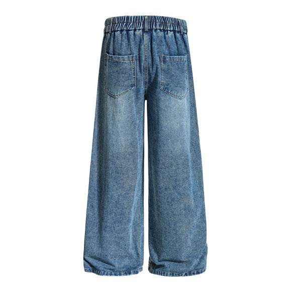 Embroidered College Style Cartoon Patch Denim Pants