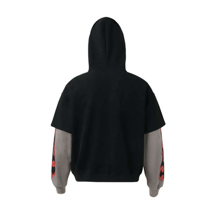 Back view of Faux Suede Print Zip-Up Hoodie – Loose Fit with bold print design and hoodie.