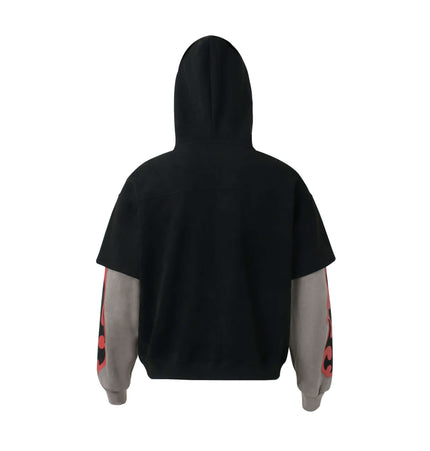 Back view of Faux Suede Print Zip-Up Hoodie – Loose Fit with bold print design and hoodie.