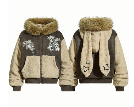 Baumwolljacke mit Pelzkragen und Fleecejacke