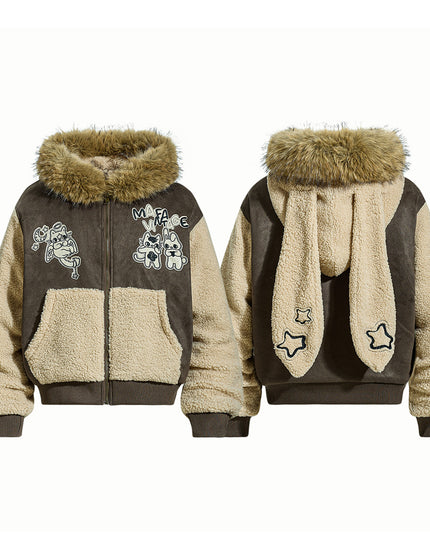 Veste en coton avec col en fourrure et veste en polaire