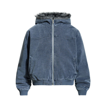 Woolen Collar Cotton Jacket With Fleece