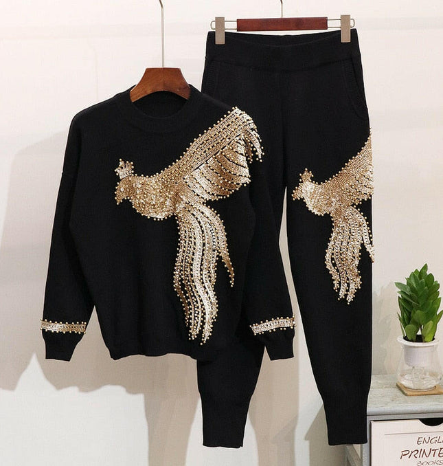 Grozavu Sequins Phoenix Sweater & Pants Set at €99.00