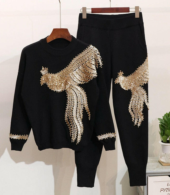 Grozavu Sequins Phoenix Sweater & Pants Set