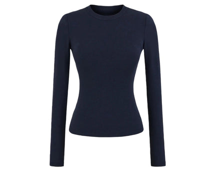 Elastic Vintage Round Neck Padded Long Sleeve T-Shirt Top