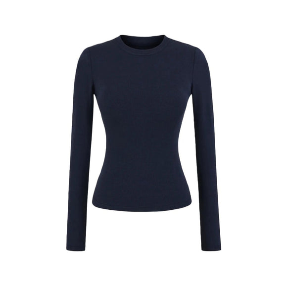 T-shirt à manches longues rembourré à col rond vintage élastique