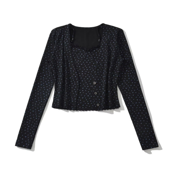 Top de Cárdigan de Manga Larga con Cuello en V a Rayas Dulces para Mujeres con Cuello Volante, Conjunto de Camisón Ajustado de Parches