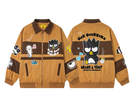 Retro Muted Street Style Fun Cartoon Embroidered Jacket
