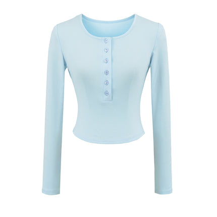 Women's long sleeved T-shirt with V-neck top