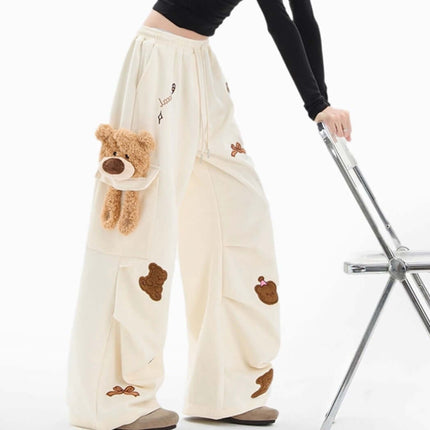 Embroidered Bear Cargo Sweatpants