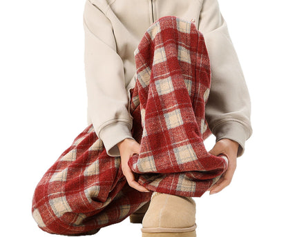 Casual Checkered Drawstring Pants Men Winter  Style Couple Fleece-Lined Warm Loose Vintage Sport Long Pants