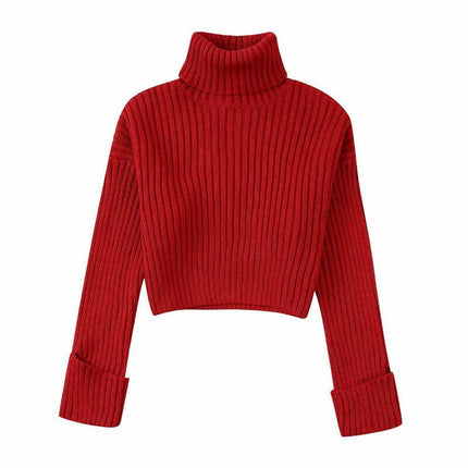 Grozavu's Elegant High Collar Solid Knitwear: Fashionable Short Style at €44.99