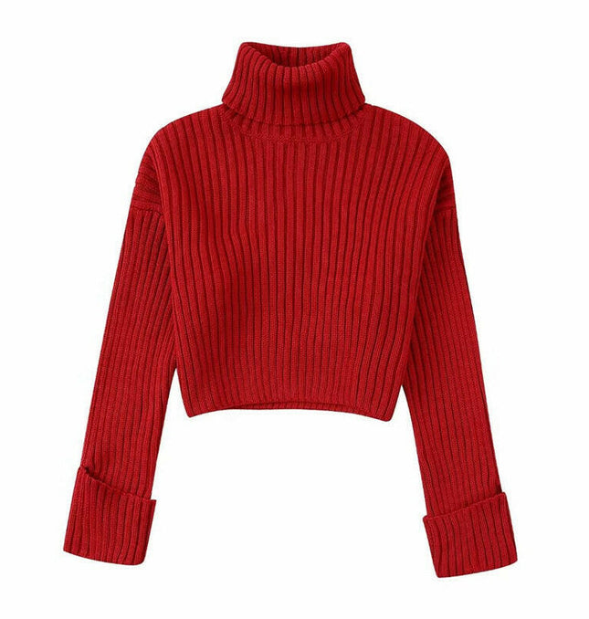 Grozavu's Elegant High Collar Solid Knitwear: Fashionable Short Style at €44.99