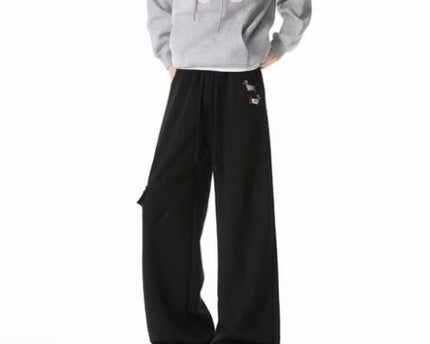 Pantalones de chándal bordados de estilo perro para hombres, retro, de múltiples bolsillos, pantalones casuales versátiles de calle alta, con cordón, sueltos y atléticos