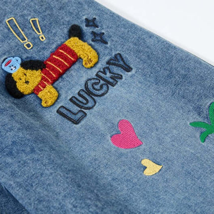 Pantalons en denim de collège avec patch de dessin animé