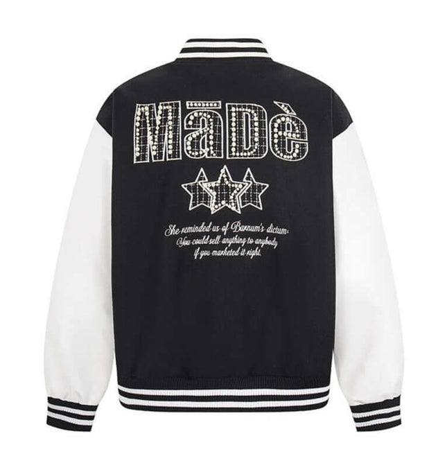 Patchwork Paneled Beaded Jacket styling detail - Premium Streetwear